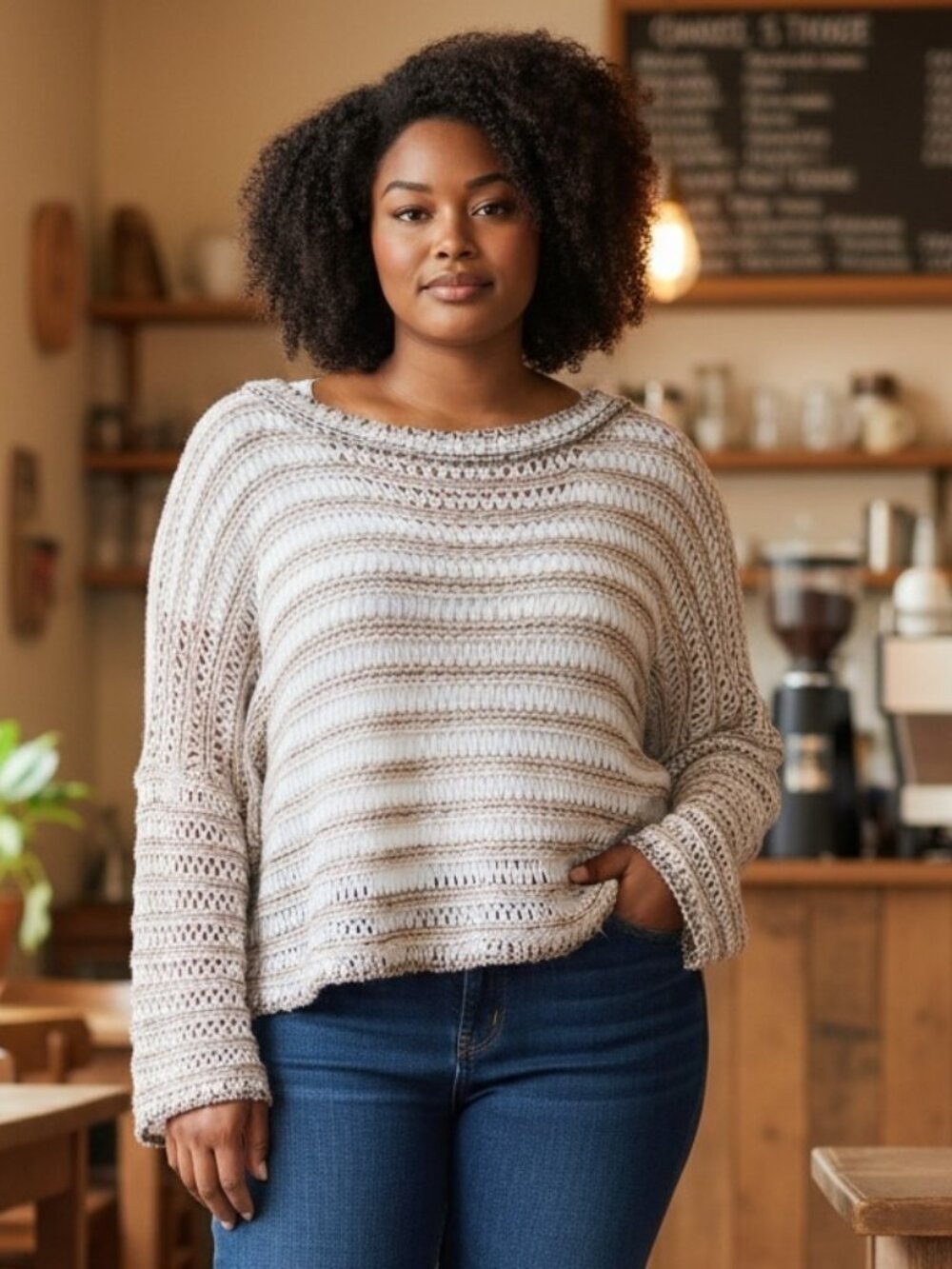 NWT EARTHBOUND TRADING ( SM ) Open Stitch Knit Long Sleeve Pullover